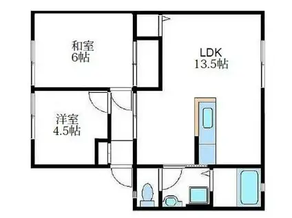 サンヴィレッジ新湯野 A棟(2LDK/1階)の間取り写真