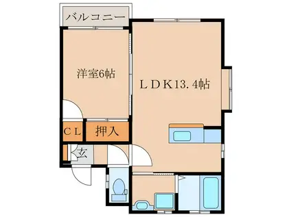 プロヴァンスマンションA棟(1LDK/2階)の間取り写真