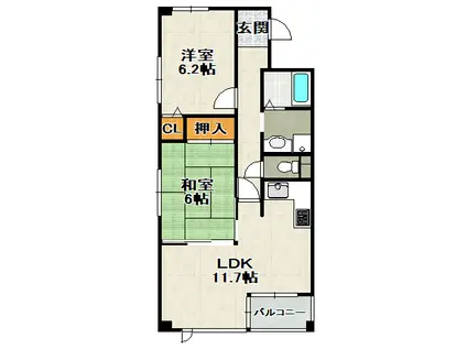 ロイヤルメゾン逆瀬川(2LDK/3階)の間取り写真