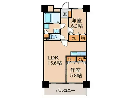 イーグレット(2LDK/2階)の間取り写真