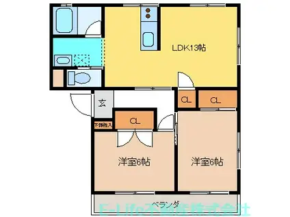 メテオール ミヤタ(2LDK/3階)の間取り写真