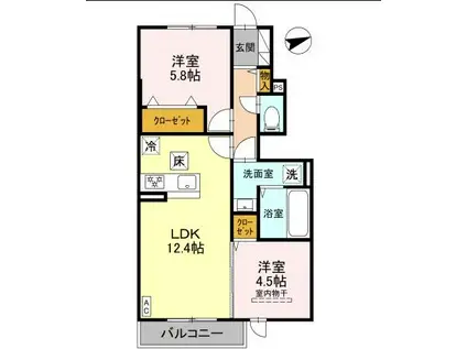 BELLA VISTA(2LDK/1階)の間取り写真