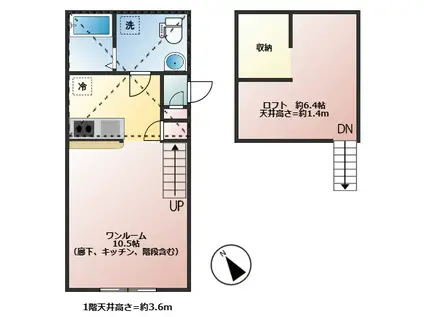 プリマガーデン所沢壱番館(1K/2階)の間取り写真