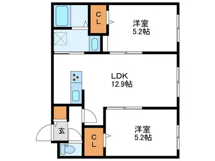 SERAM桑園 セラム桑園(2LDK/3階)の間取り写真