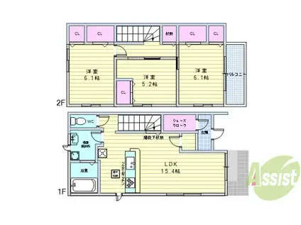 リヴェール1(3LDK/1階)の間取り写真