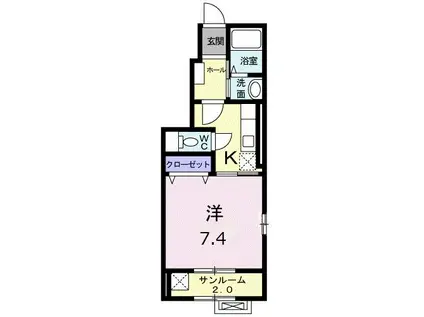 ツイン・ベルI(1K/1階)の間取り写真