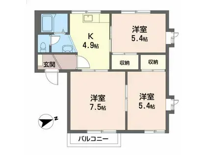 グリーンヒルズCHIDA-F(3K/2階)の間取り写真