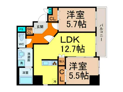 PRIME COURT(2LDK/4階)の間取り写真