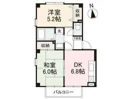 フォブール東大所A・B棟(2DK/1階)の間取り写真