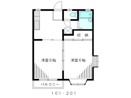 キャロットハウス(2DK/2階)の間取り写真