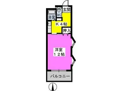 パークサイド黒川(1K/2階)の間取り写真