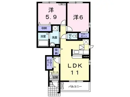プリムローズB(2LDK/1階)の間取り写真