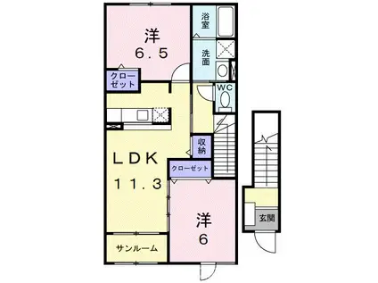 ミニヨンコリーヌB(2LDK/2階)の間取り写真