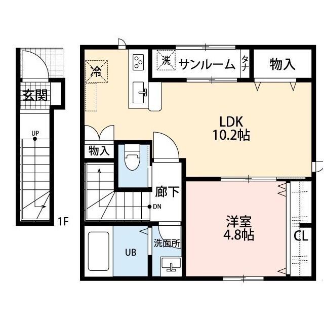 ROOMS大島(1LDK/2階)の間取り写真