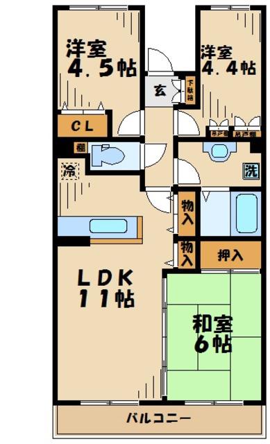 BELLEVUE 壱番館(3LDK/2階)の間取り写真