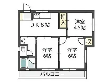 STEADY羽曳野(3DK/4階)の間取り写真