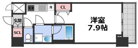 スプランディッド上本町ウエスト(1K/11階)の間取り写真