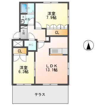 ファシネーション(2LDK/1階)の間取り写真