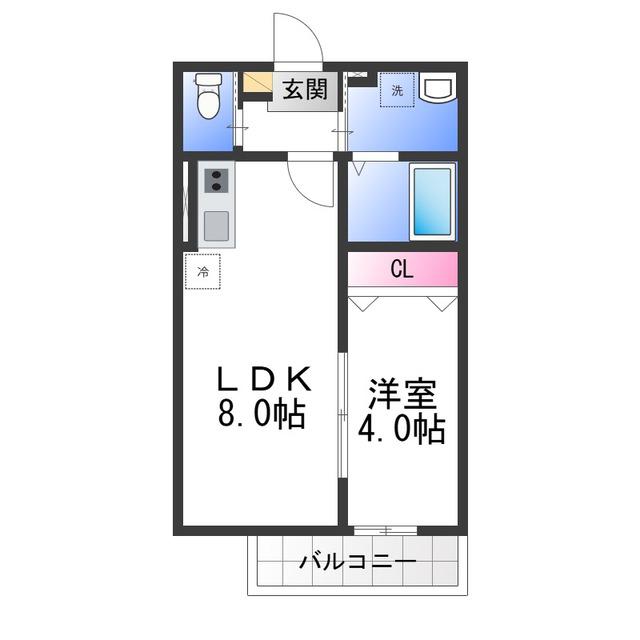 ALEGRIA北助松サウス(1LDK/3階)の間取り写真