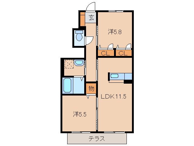 シャーメゾン陽(2LDK/1階)の間取り写真