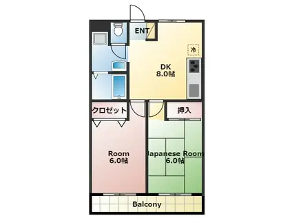 西武新宿線 航空公園駅 徒歩5分 3階建 築38年(2DK/2階)の間取り写真