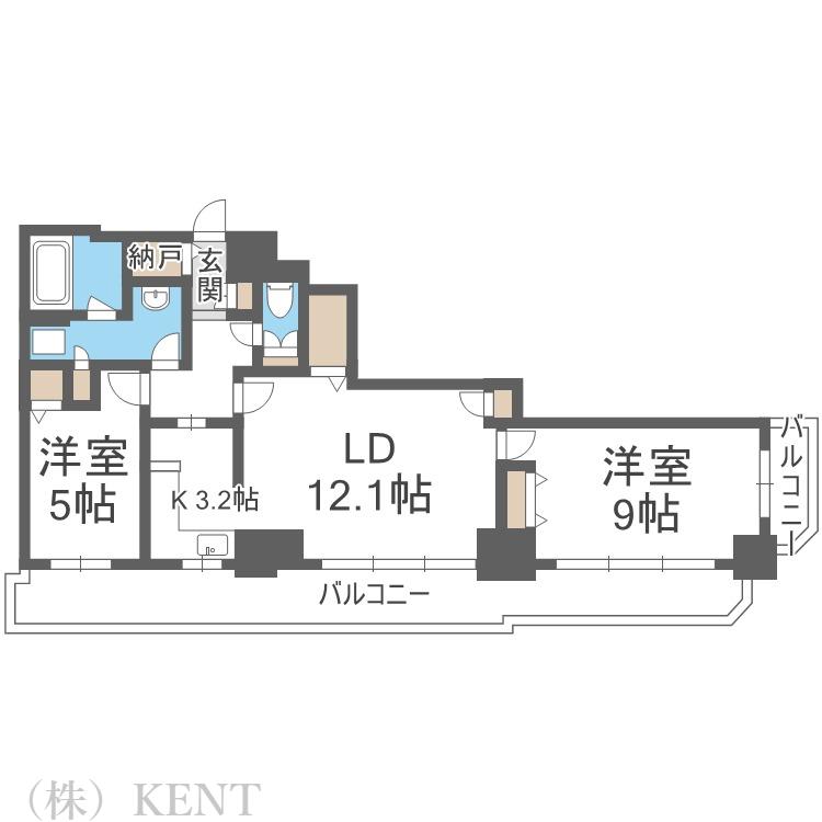 知事公館前タワーレジデンス(2LDK/26階)の間取り写真