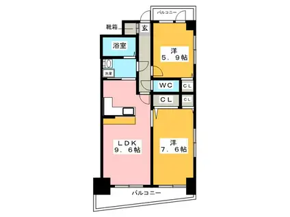 エムロード平尾(2LDK/7階)の間取り写真