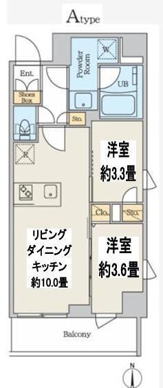クレストコート蔵前レジデンス(2LDK/3階)の間取り写真