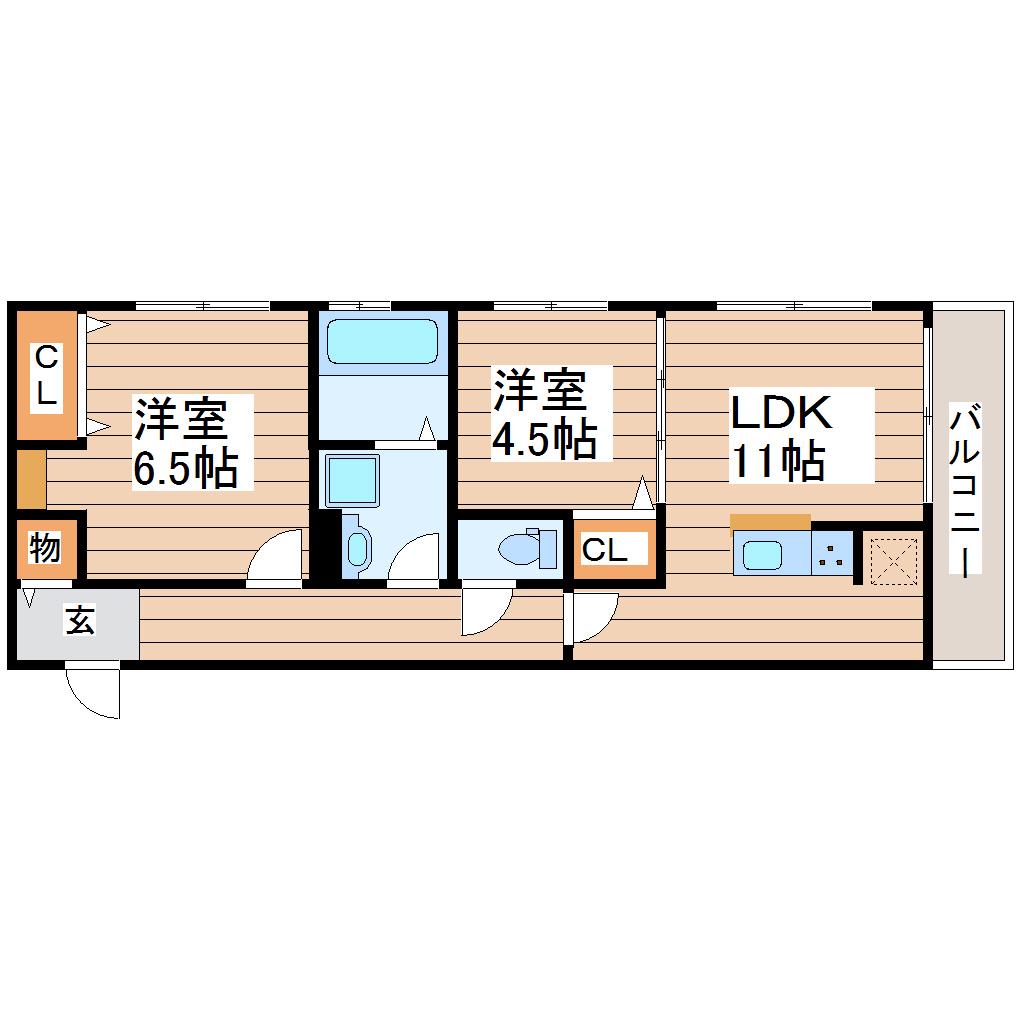 オハナなないろの里(2LDK/2階)の間取り写真