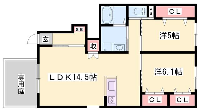 ベルフルール(2LDK/1階)の間取り写真