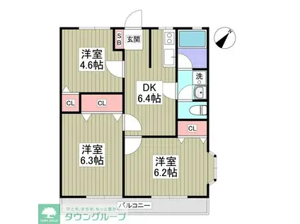 西門前パナハイツ(3SDK/2階)の間取り写真