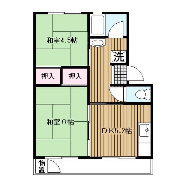 ＪＲ東海道本線 大船駅 バス乗車時間：19分 最寄りバス停で下車 徒歩2分 5階建 築54年(2DK/1階)の間取り写真