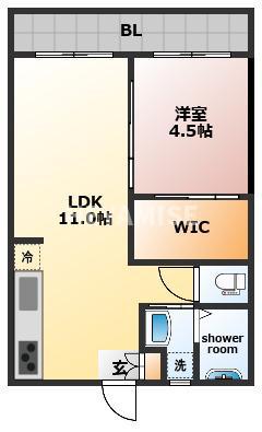 本原ハイツ(1LDK/3階)の間取り写真