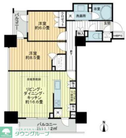 ライオンズ四谷タワーゲート(2LDK/4階)の間取り写真