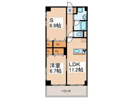 ラ グラシューズ(1SLDK/4階)の間取り写真