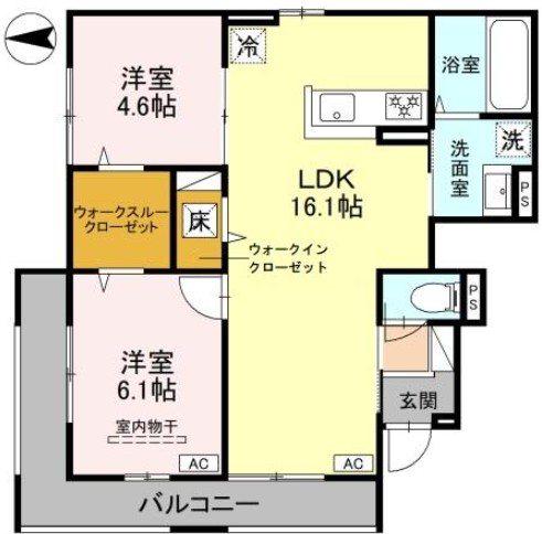 トリシア東太子(2LDK/1階)の間取り写真