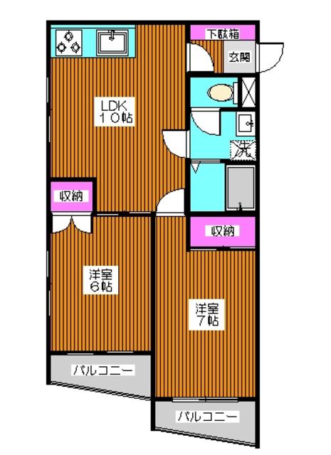 シュロス北町(2LDK/2階)の間取り写真