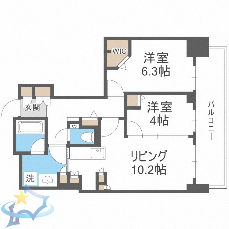 ブランズ札幌南7条(2LDK/2階)の間取り写真
