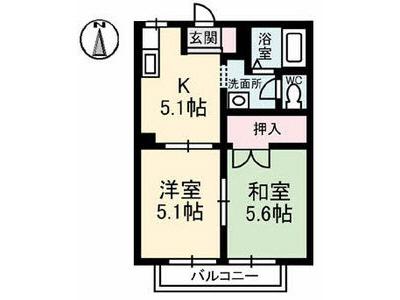 ベルエア(2K/2階)の間取り写真