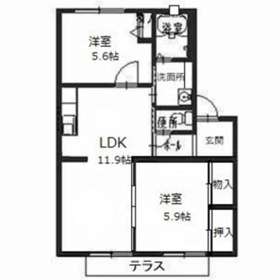 大町ガーデンライフ(2LDK/1階)の間取り写真