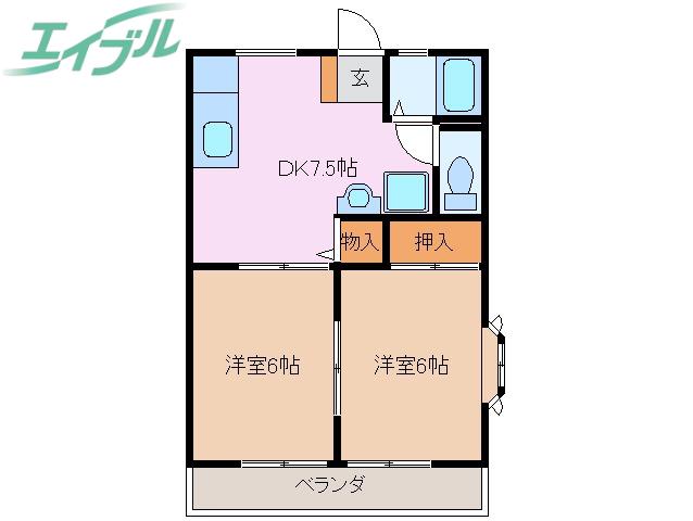 サンシティ ジェネシス(2DK/1階)の間取り写真