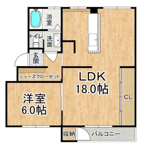阪神本線 石屋川駅 徒歩40分 5階建 築58年(1LDK/3階)の間取り写真