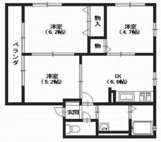 レトアK・I・M(3DK/1階)の間取り写真