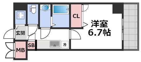 シャルマンフジ大阪城南(1K/7階)の間取り写真