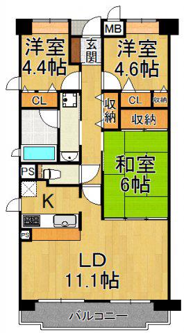 NTPRレジデンス甲子園四番町(3LDK/4階)の間取り写真