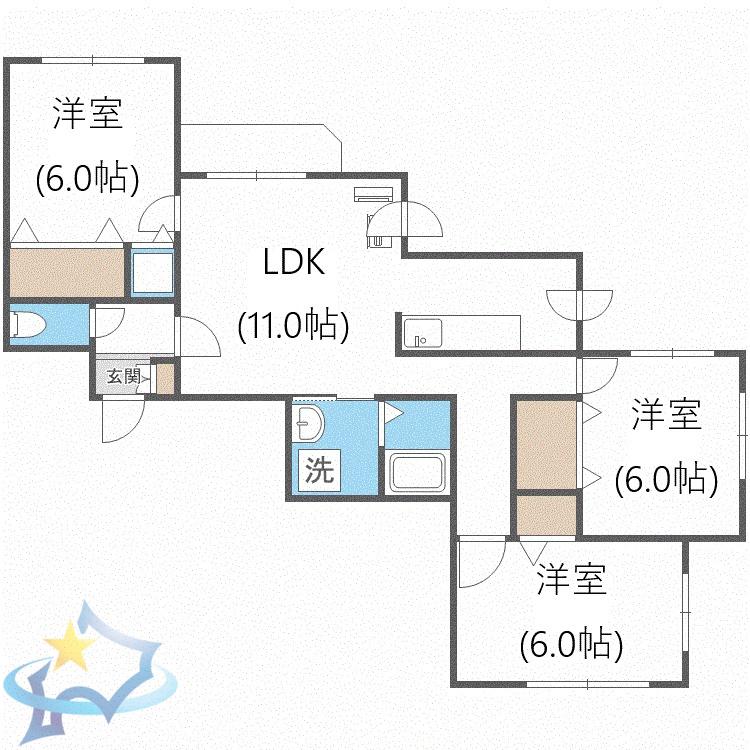 グランディール伏見(3LDK/1階)の間取り写真