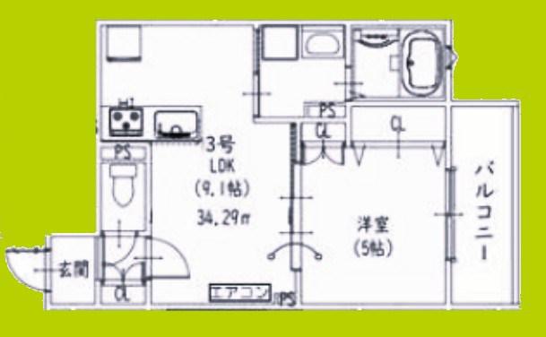 ピレーネ北条V(1LDK/1階)の間取り写真