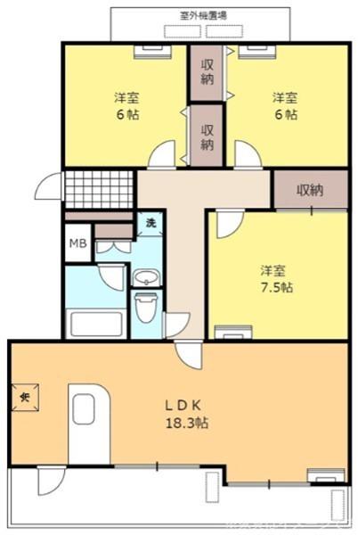 REIIIマンション(3LDK/3階)の間取り写真