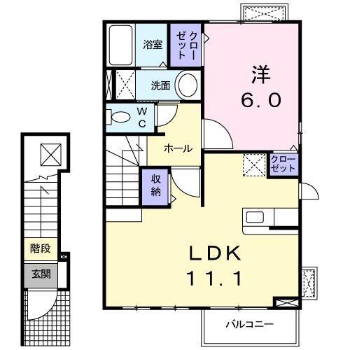 エレガント C(1LDK/2階)の間取り写真