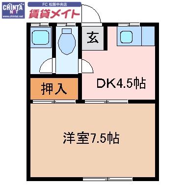 コーポ樹(1DK/1階)の間取り写真